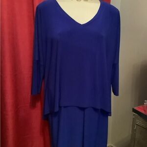 Blue V-Neck Dress Joseph Ribkoff layered 3/4 sleeve